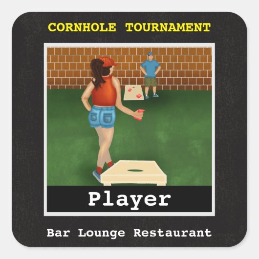 おもしろいコーンホールトーナメント登録選手ステッカー スクエアシール (正面)