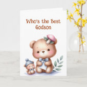 おもしろいゴッドソン誕生日かわいいテディベア カード (黄色い花)