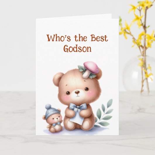 おもしろいゴッドソン誕生日かわいいテディベア カード (黄色い花)