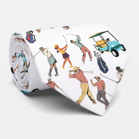 おもしろいゴルフのネクタイ。ゴルフクラブ、ゴルフ乳母車。スポーティー! ネクタイ (ロール)