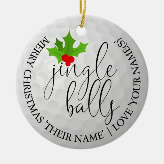 おもしろいゴルファーのクリスマスゴルフギフトジングルボール セラミックオーナメント (正面)