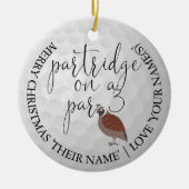 おもしろいゴルファーのクリスマスゴルフギフトパートリッジ セラミックオーナメント (正面)