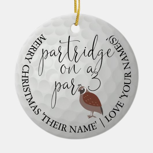 おもしろいゴルファーのクリスマスゴルフギフトパートリッジ セラミックオーナメント (正面)