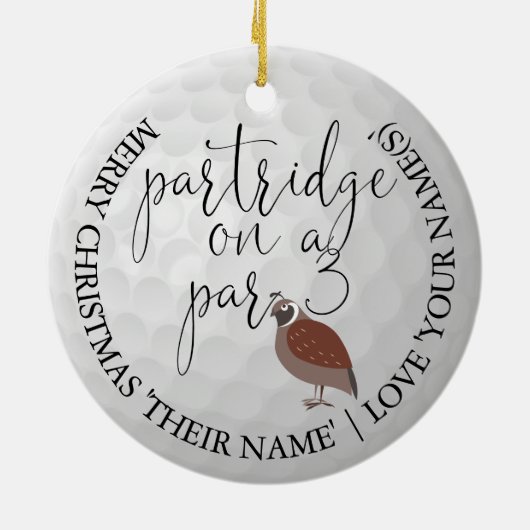 おもしろいゴルファーのクリスマスゴルフギフトパートリッジ セラミックオーナメント (裏面)