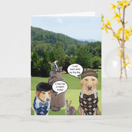 おもしろいゴルファー誕生日/おもしろい犬ゴルファー カード (黄色い花)
