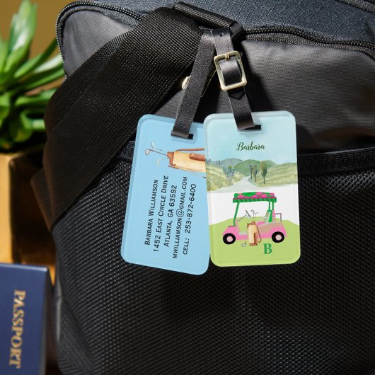 おもしろいゴルフカートのコースクラブモノグラム名 ラゲッジタグ