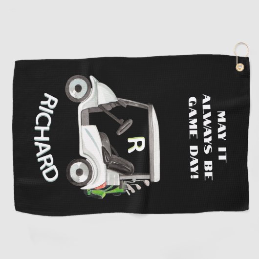 おもしろいゴルフカートのメッセージモノグラム名 ゴルフタオル (横)