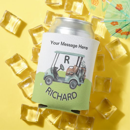おもしろいゴルフカートのメッセージモノグラム名 缶クーラー (インサイチュ 夏)