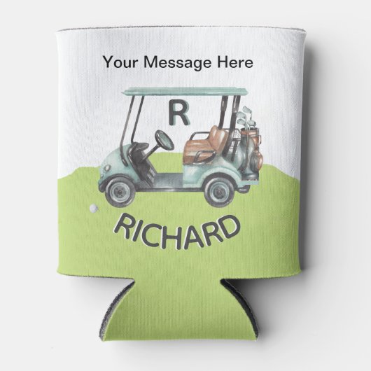 おもしろいゴルフカートのメッセージモノグラム名 缶クーラー (正面)