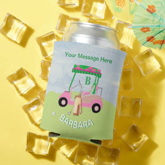 おもしろいゴルフカートのメッセージモノグラム名 缶クーラー (インサイチュ 夏)