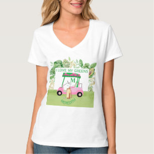おもしろいゴルフカートモノグラムネームラブ グリーンズTシャツ Tシャツ