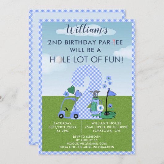 おもしろいゴルフブルーボーイ2ndバースデーパーティー 招待状 (正面/裏面)