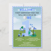 おもしろいゴルフホールインワンブルー1thバースデーパーティー 招待状 (正面)