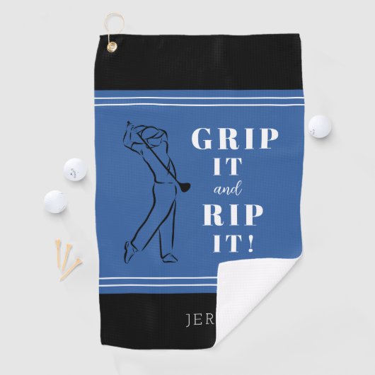 おもしろいゴルフユーモアのあるグリップリップメンズブルー王室のブラック ゴルフタオル (インサイチュ)