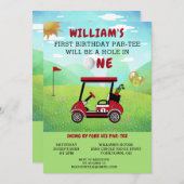 おもしろいゴルフレッドカート男の子1st誕生日パー – ティー 招待状 (正面/裏面)