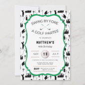 おもしろいゴルフ招待状用誕生日パーティー 招待状 (正面)