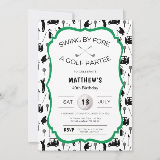 おもしろいゴルフ招待状用誕生日パーティー 招待状 (正面)
