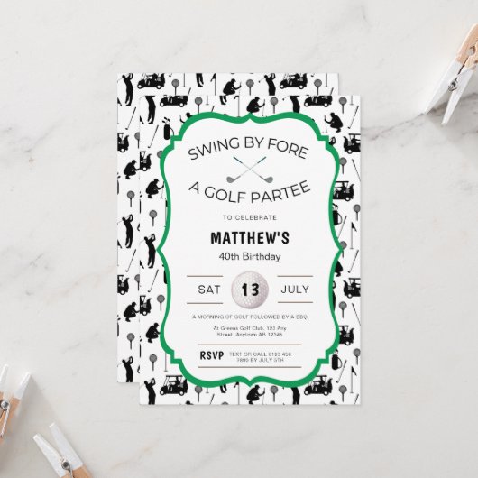 おもしろいゴルフ招待状用誕生日パーティー 招待状 (正面/裏面インサイチュ)