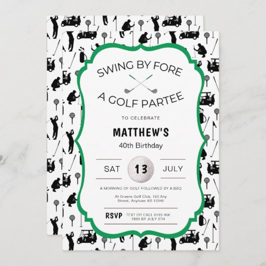 おもしろいゴルフ招待状用誕生日パーティー 招待状 (正面/裏面)