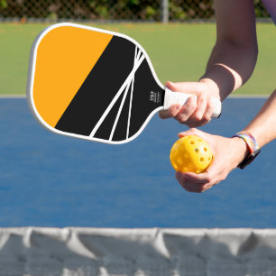 おもしろいゴールデンイエロー白黒ストライプカラーブロック ピックルボールラケット