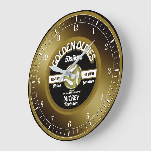 おもしろいゴールデントビニール45レコパーソナライズされたード ラージ壁時計 (傾斜)