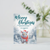 おもしろいサイのクリスマスツリー雪のホリデーパーティ シーズンポストカード (スタンド正面)