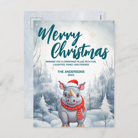 おもしろいサイのクリスマスツリー雪のホリデーパーティ シーズンポストカード (正面/裏面)