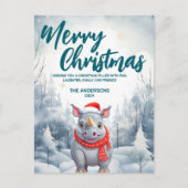 おもしろいサイのクリスマスツリー雪のホリデーパーティ シーズンポストカード (正面)