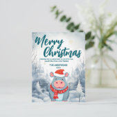 おもしろいサイのクリスマスツリー雪のホリデーパーティ シーズンポストカード (スタンド正面)