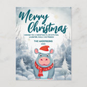 おもしろいサイのクリスマスツリー雪のホリデーパーティ シーズンポストカード (正面)