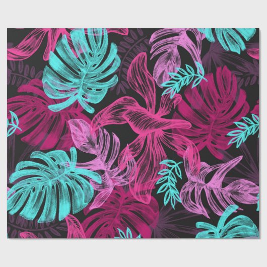 おもしろいサイケデリックと白熱［赤熱］光を放つネオン葉の ラッピングペーパー (フラット)