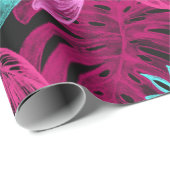 おもしろいサイケデリックと白熱［赤熱］光を放つネオン葉の ラッピングペーパー (ロールコーナー)