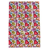 おもしろいサケハートとカラフル花 ミディアムペーパーバッグ (裏面)