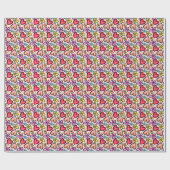 おもしろいサケハートとカラフル花 ラッピングペーパー (フラット)