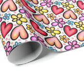 おもしろいサケハートとカラフル花 ラッピングペーパー (ロールコーナー)