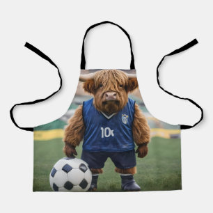 おもしろいサッカーの服を着た高地の牛 エプロン