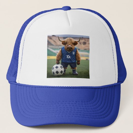 おもしろいサッカーの服を着た高地の牛 キャップ (正面)