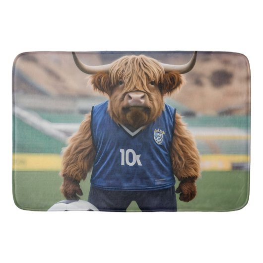 おもしろいサッカーの服を着た高地の牛 バスマット (正面)