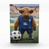 おもしろいサッカーの服を着た高地の牛 フォトブロック (正面)
