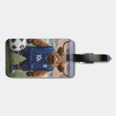 おもしろいサッカーの服を着た高地の牛 ラゲッジタグ (裏面横)