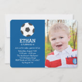 おもしろいサッカーをテーマにしたフォトバースデーパーティー 招待状 (正面)