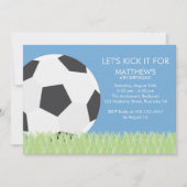 おもしろいサッカーをテーマにした誕生日パーティー 招待状 (正面)