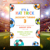 おもしろいサッカーハットトリック3歳の誕生日招待状 招待状