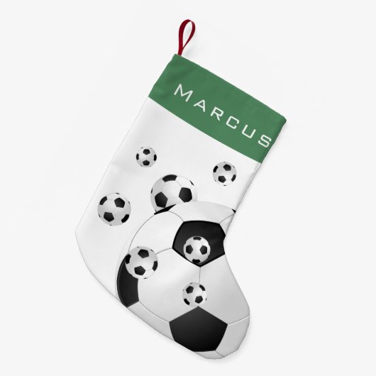 おもしろいサッカーボール緑の名前キッズ スモールクリスマスストッキング (正面 (吊り時))