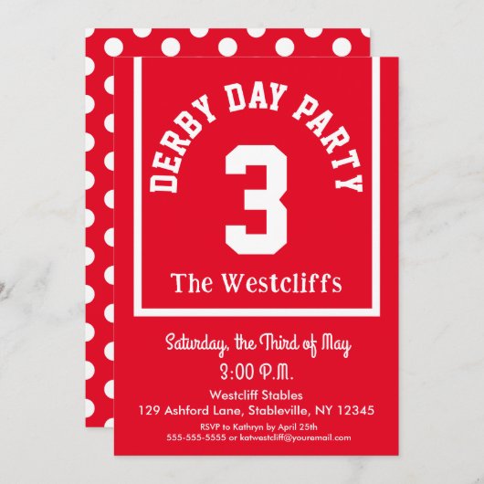 おもしろいサドレクロスダービーホースレースパーティードット 招待状 (正面/裏面)