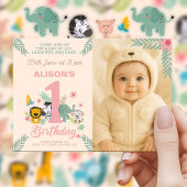おもしろいサファリの冒険で最初の誕生日と写真 招待状