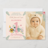 おもしろいサファリの冒険で最初の誕生日と写真 招待状 (正面)