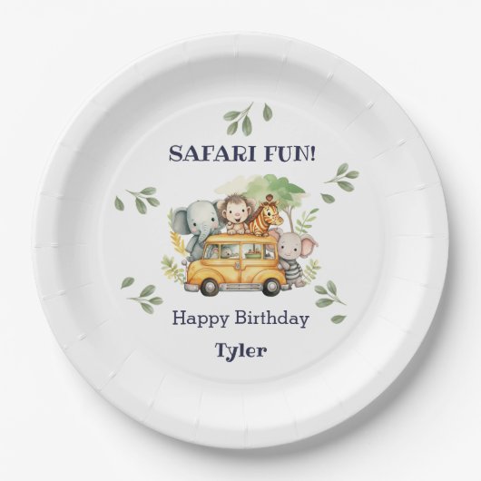 おもしろいサファリアニマルジャングル誕生日 ペーパープレート (正面)