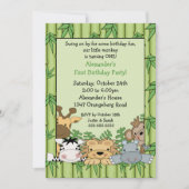 おもしろいサファリ1歳の誕生日 招待状 (正面)