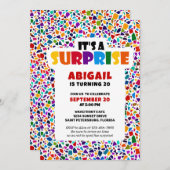 おもしろいサプライズカラフル誕生日 招待状 (正面/裏面)